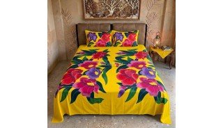 Rayon Bedsheet Hand Painted Floral Design 